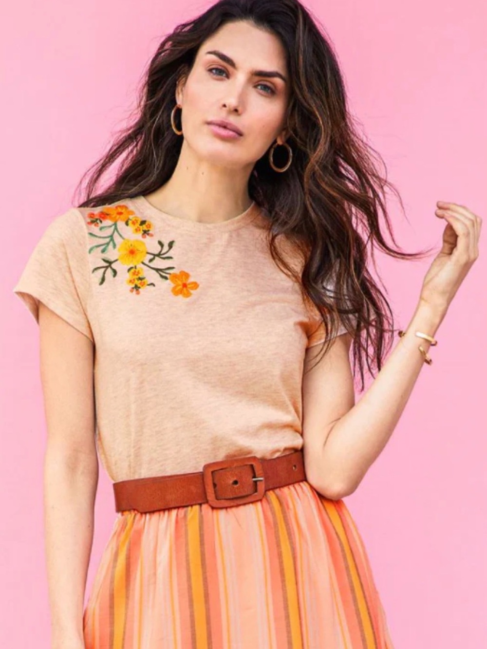 Matilda Jane Cream Short Sleeve Tee with Yellow Floral Embroidery Sz XXL
